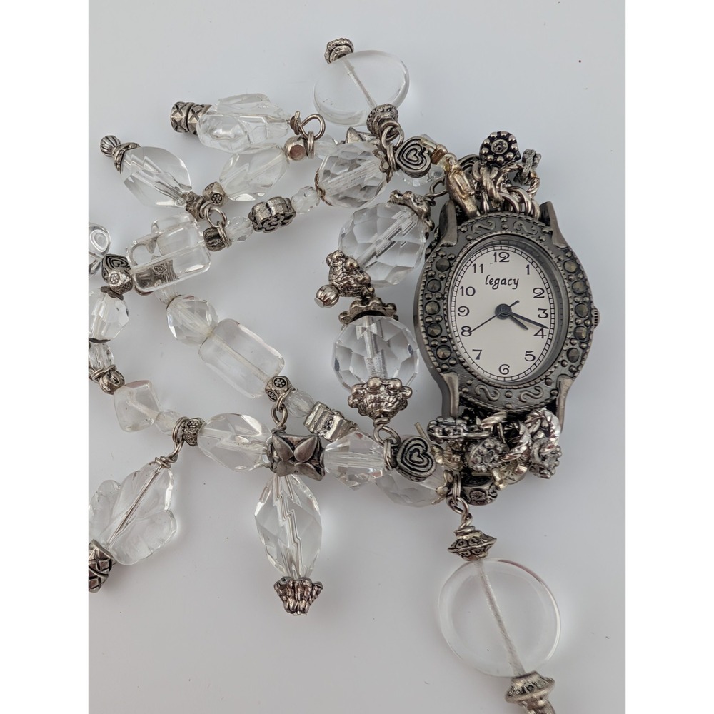 Legacy Watch Women 24mm Marcasite Case Clear Beaded Band- New Battery